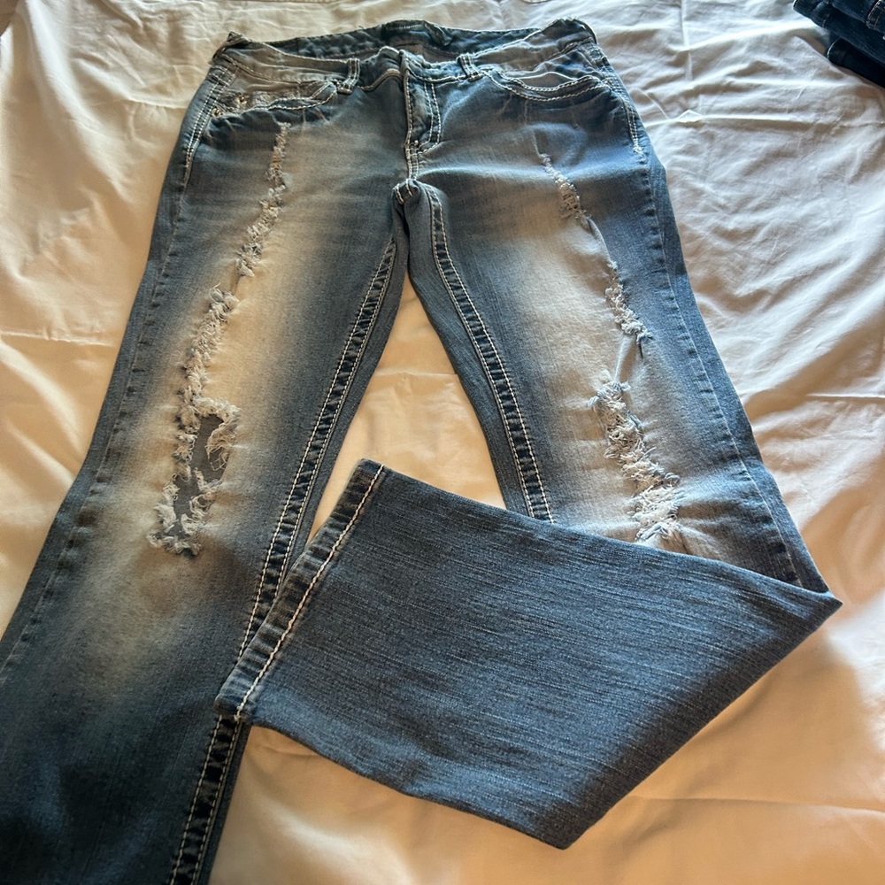 Rue21 Blue Boot Cut Distressed Jeans.  Twenty One black by rue 21. Sz 11,12 R